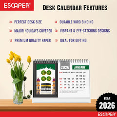 Islamic Desk Calendar 2026 – A5 Muslim Table Calendar with Allah Calligraphy | Ramadan & Eid Gift