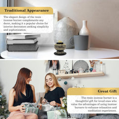 Small Decorated Brass Charcoal Screen Incense Burner with Wooden Coaster – Resin & Frankincense Holder