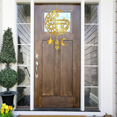 Ramadan Mubarak Wooden Door Wreath – Hollow Moon & Star Islamic Wall Decor | Eid Mubarak Kareem Hanging Ornament for Home, Party & Front Door Decoration (12 x 9 Inch) (Ramadan)