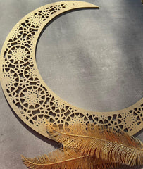 American Elm 12" Wooden Ramadan Moon Sign | Eid & Ramadan Wall Décor | Islamic Home Decoration & Ramadan Mubarak Sign