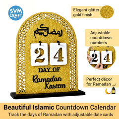 Ramadan Kareem Countdown Calendar | Ramadan to Eid Mubarak Table Décor | Islamic Home Decoration
