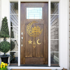 Eid Mubarak Hanging Wooden Door Panel, Ramadan Kareem Hollow Decor Wooden Wall Decor for Muslim Islamic Muslim Home Decor 2 Pack