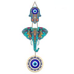 Fashcraft Designer Elephant Wooden Wall Hanging with Hamsa Hand – Modern Home Decor Wall Art for Living Room, Bedroom & Entrance