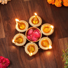Set of 2 Diya Shape Urli Bowls (7 Inch) – Handcrafted Metal Floating Flower & Tealight Candle Holders for Diwali, Puja & Table Decor