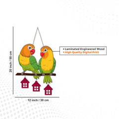 Fashcraft Cute Pair of Parrot Wooden Wall Hanging for Home Decoration | Festive & Nature-Inspired Wall Art
