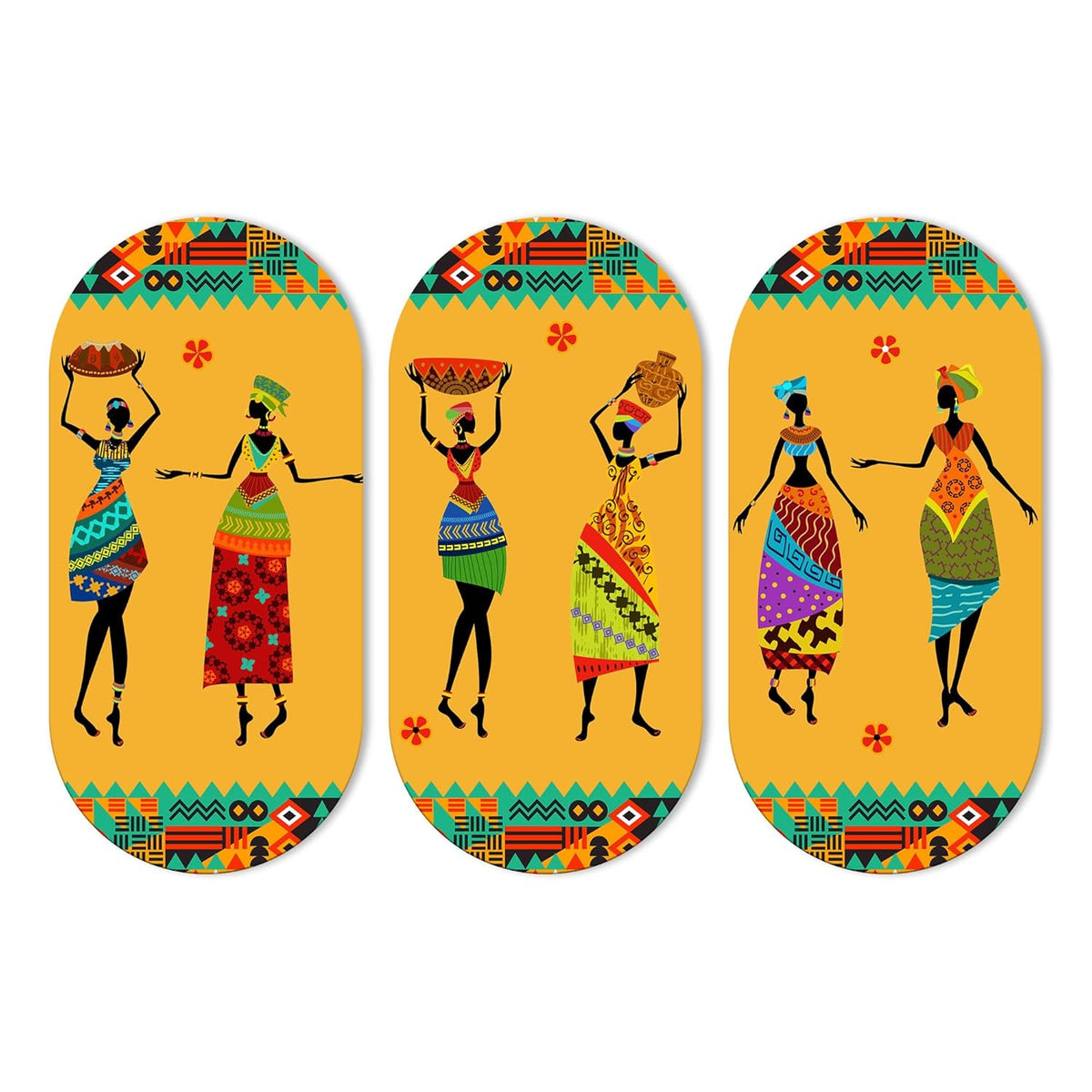 Fashcraft African Warli Art Wooden Wall Hanging (Set of 3) | Tribal MDF Wall Decor for Home & Office