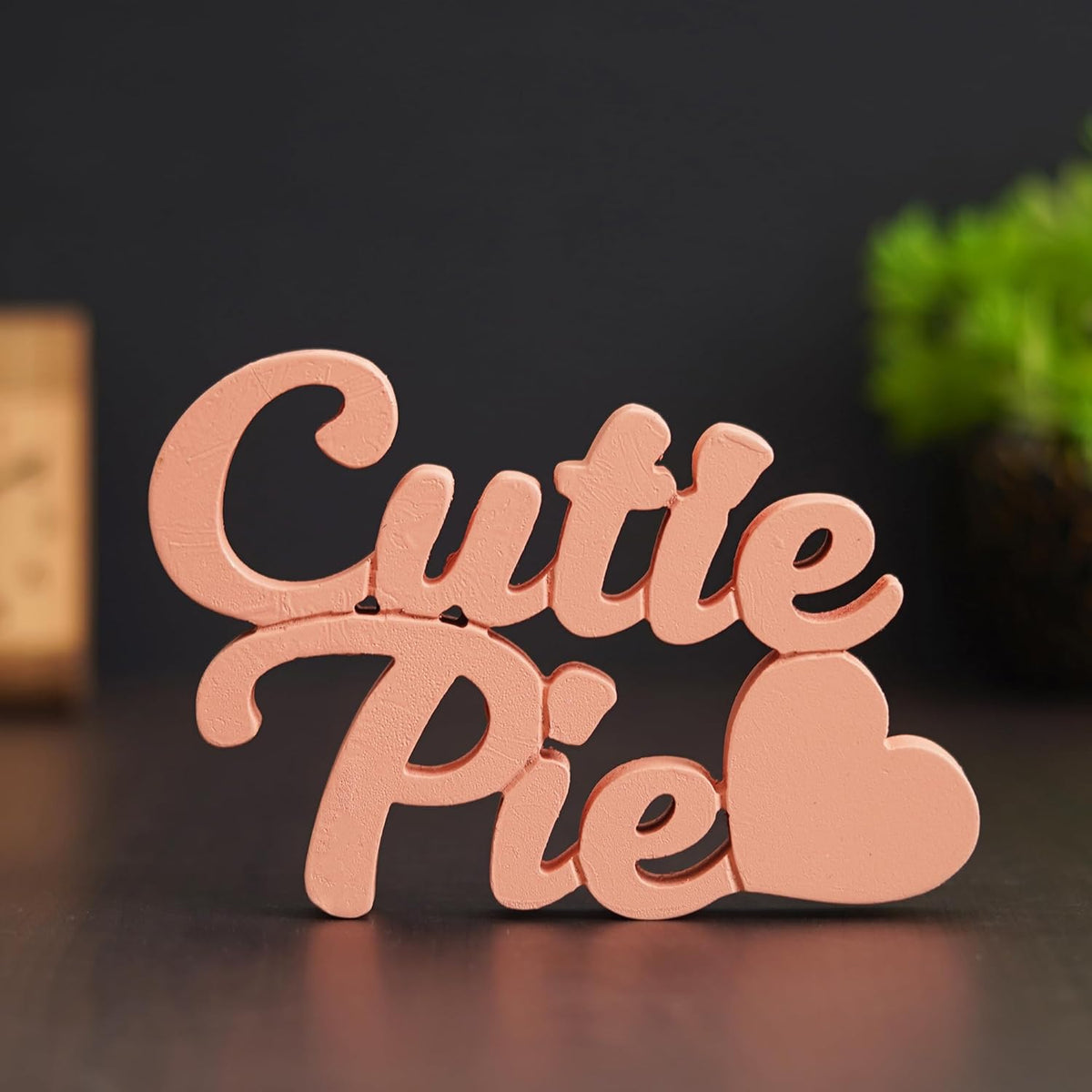 Fashcraft Peach “Cutie Pie” Romantic Wooden Showpiece with Heart Symbol – Home Decor Gift for Valentine’s Day, Anniversary & Birthday