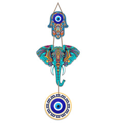 Fashcraft Designer Elephant Wooden Wall Hanging with Hamsa Hand – Modern Home Decor Wall Art for Living Room, Bedroom & Entrance