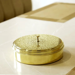 Etched Brass Masala Dabba (7 Inch) | Traditional Indian Spice Box