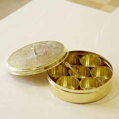 Etched Brass Masala Dabba (7 Inch) | Traditional Indian Spice Box