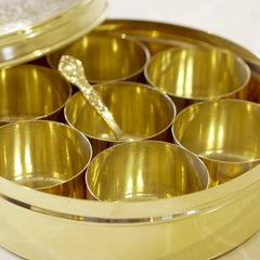 Etched Brass Masala Dabba (7 Inch) | Traditional Indian Spice Box