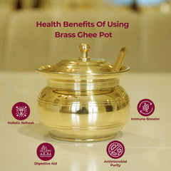 Pure Brass Ghee Pot with Lid | Traditional Butter & Ghee Storage Container