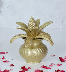 Mangal Kalash with Coconut Gold Brass Metallic Prayer Room Small Showpiece - 4.9 Inches