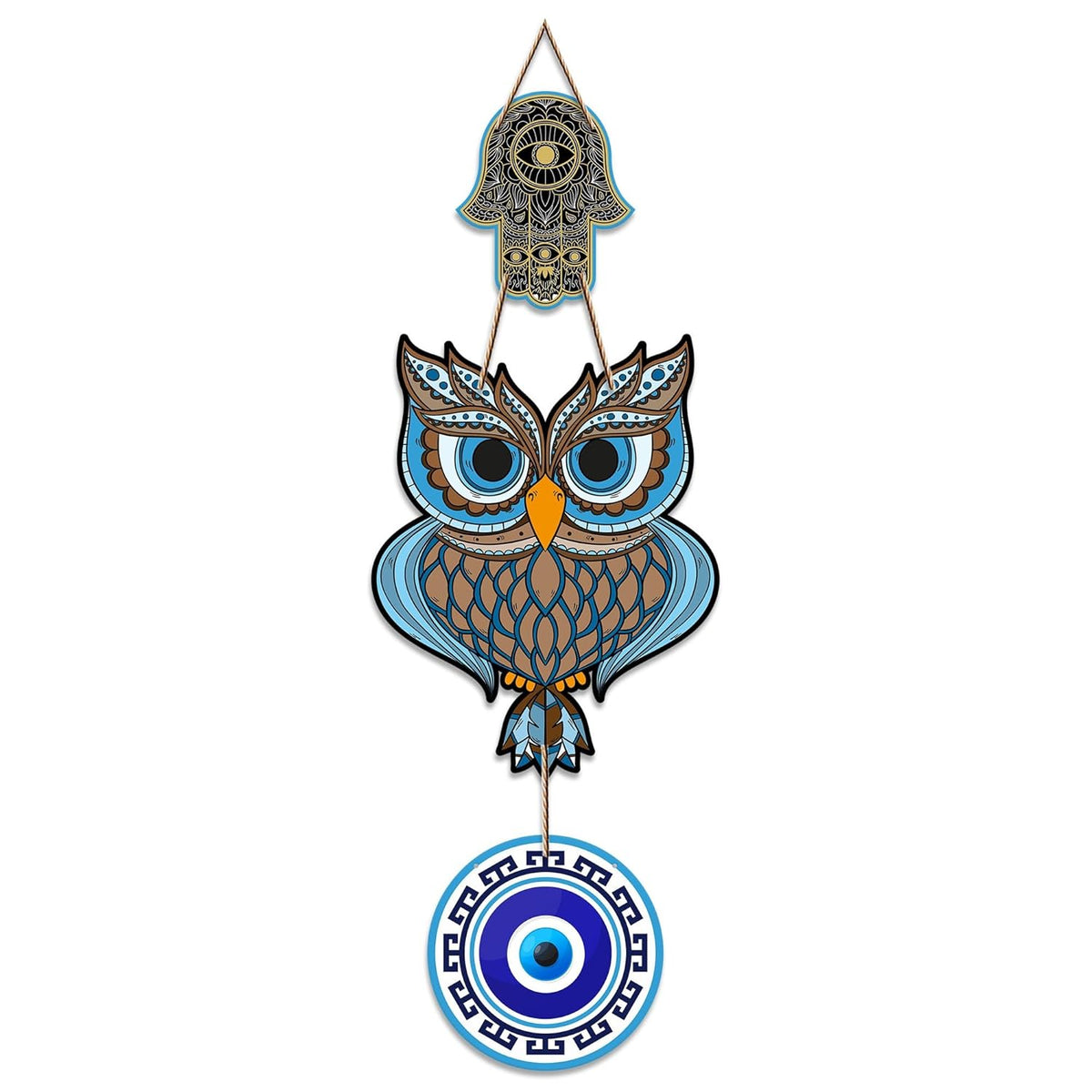 Fashcraft Owl Shape Wooden Wall Hanging with Hamsa Hand – Luck & Prosperity Decorative Wall Art for Home Entrance, Living Room & Door