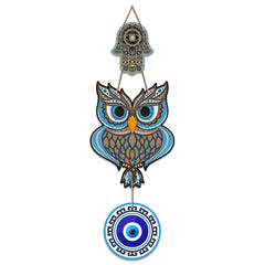 Fashcraft Owl Shape Wooden Wall Hanging with Hamsa Hand – Luck & Prosperity Decorative Wall Art for Home Entrance, Living Room & Door