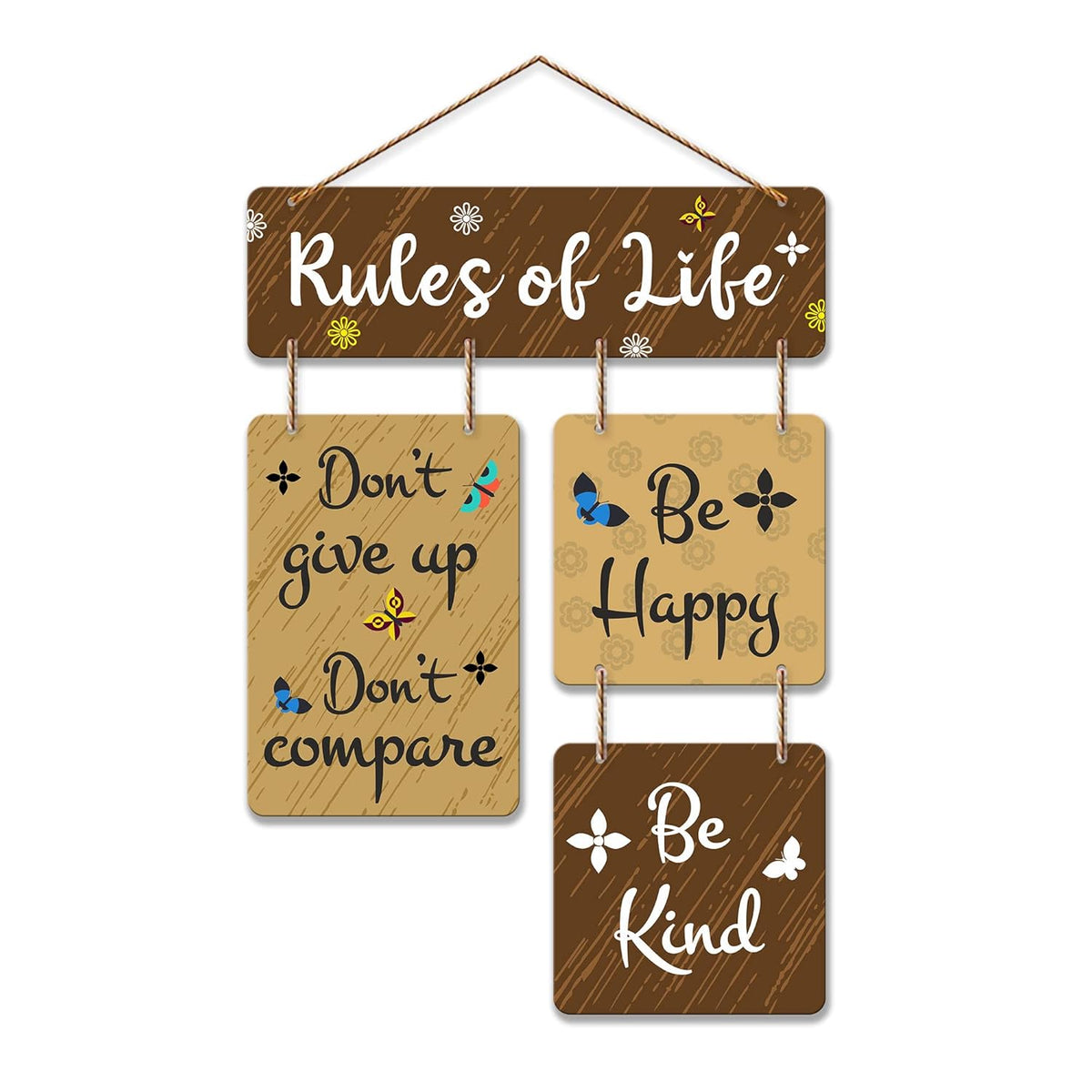 Fashcraft “Rules of Life” Decorative Wooden Wall Hanging – Inspirational Quote Wall Art for Living Room, Bedroom & Office