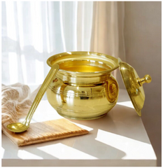 Pure Brass Ghee Pot with Lid | Traditional Butter & Ghee Storage Container