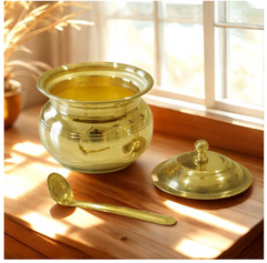 Pure Brass Ghee Pot with Lid | Traditional Butter & Ghee Storage Container