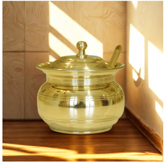 Pure Brass Ghee Pot with Lid | Traditional Butter & Ghee Storage Container