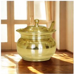 Pure Brass Ghee Pot with Lid | Traditional Butter & Ghee Storage Container