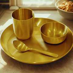 Kansa Baby Bhog Set (4-Piece) | Copper Tumbler & 8-Inch Plate for Feeding & Pooja