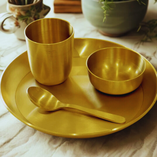 Kansa Baby Bhog Set (4-Piece) | Copper Tumbler & 8-Inch Plate for Feeding & Pooja