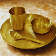 Kansa Baby Bhog Set (4-Piece) | Copper Tumbler & 8-Inch Plate for Feeding & Pooja