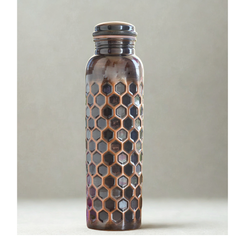 Antique Diamond Design Pure Copper Water Bottle 900 ML Honeycomb Pattern
