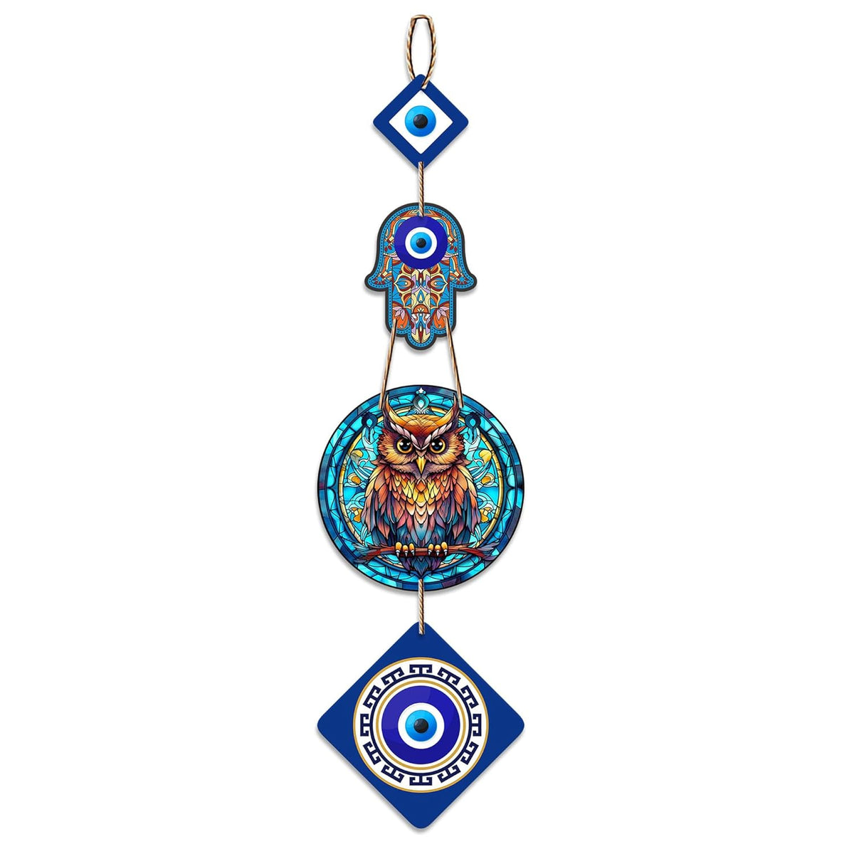 Fashcraft Owl Shape Designer Wooden Wall Hanging with Hamsa Hand | Modern Home & Door Entrance Decor
