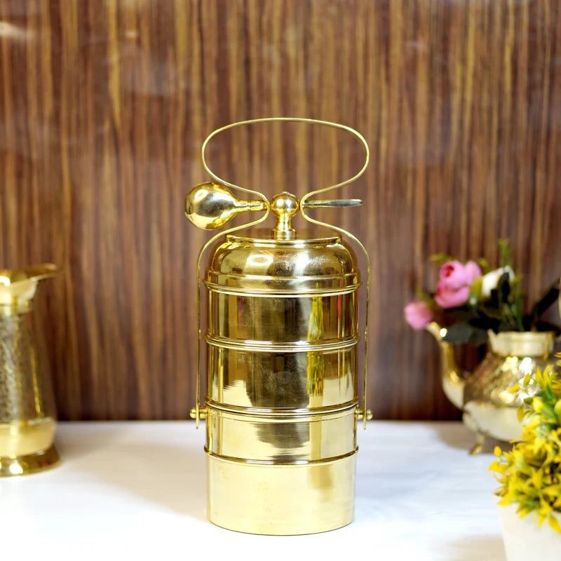 Pure Brass Tiffin Box with Tin Coating | Traditional Lunch Box for Healthy Meals