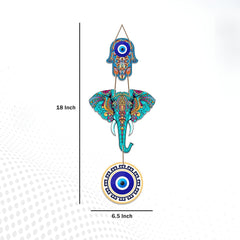 Fashcraft Designer Elephant Wooden Wall Hanging with Hamsa Hand – Modern Home Decor Wall Art for Living Room, Bedroom & Entrance