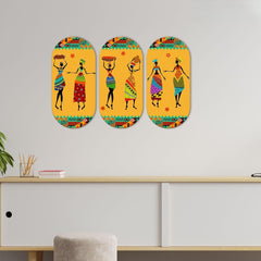 Fashcraft African Warli Art Wooden Wall Hanging (Set of 3) | Tribal MDF Wall Decor for Home & Office