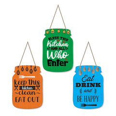 Fashcraft “Kitchen Brings Family Together” Quote Wooden Wall Hanging (Set of 3) | Kitchen Decor & Housewarming Gift