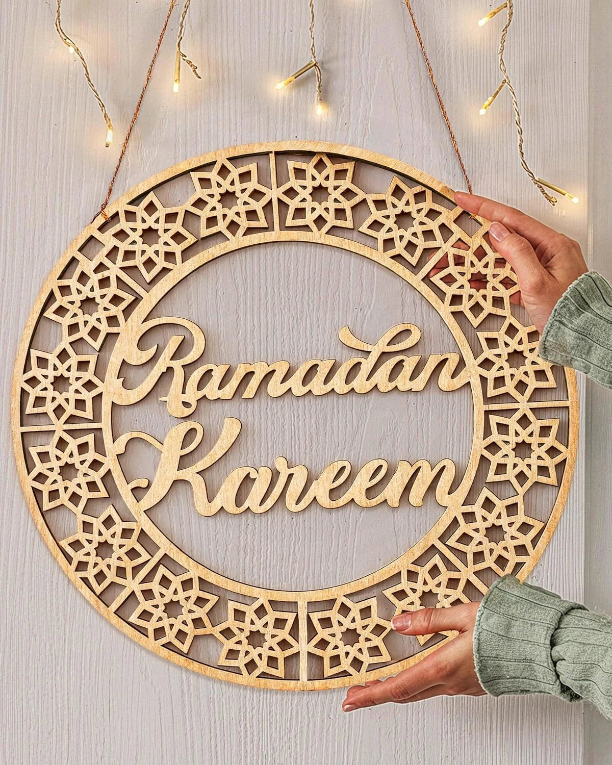 Ramadan Mubarak Wooden Wreath for Door (12In) | Islamic Home Décor & Ramadan Gift