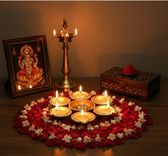 Set of 2 Diya Shape Urli Bowls (7 Inch) – Handcrafted Metal Floating Flower & Tealight Candle Holders for Diwali, Puja & Table Decor