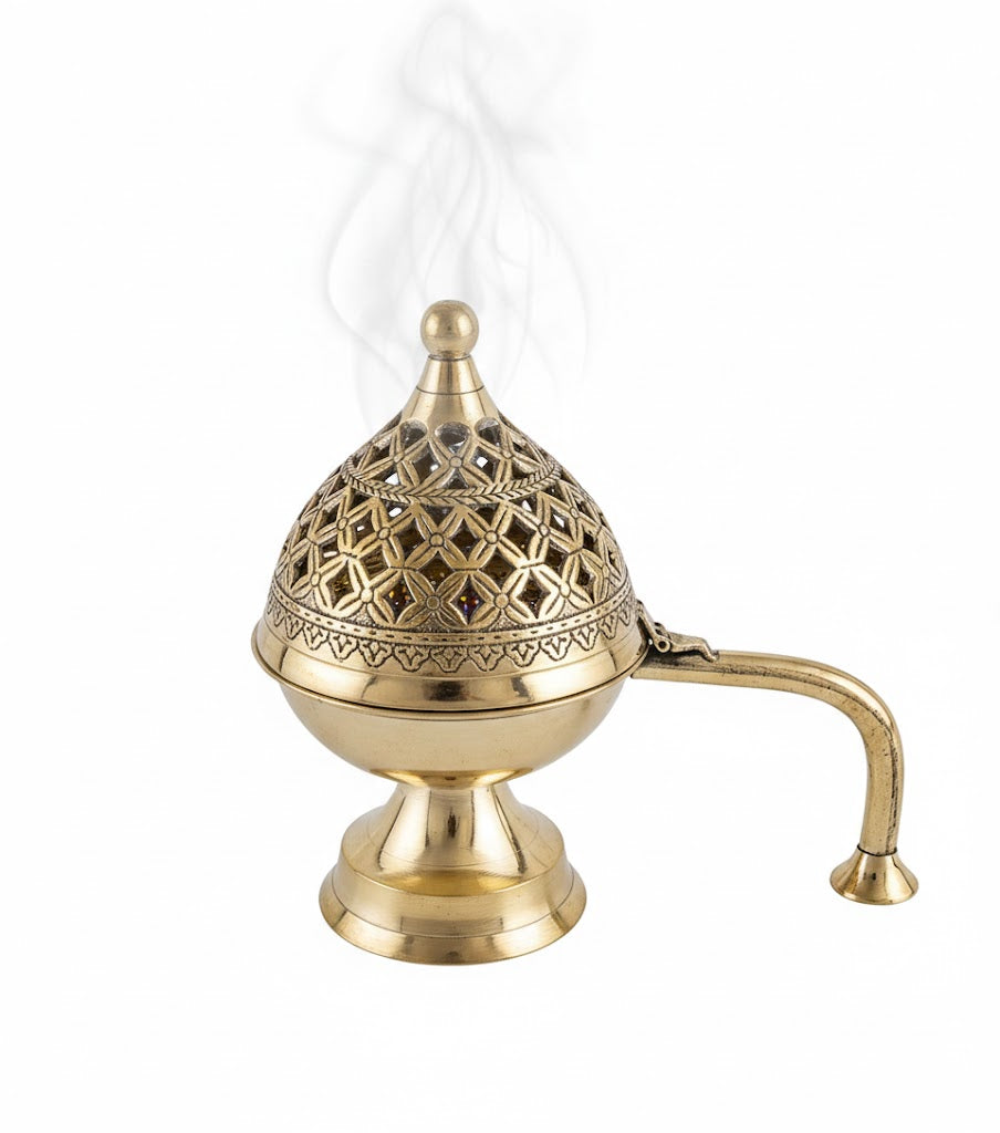 Brass Loban Dhoop Dani – Dhuna & Dhuni Incense Burner for Home Purification – Traditional Brass Dhooni Burner (Medium)