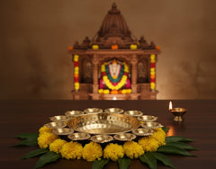 14 Inch Gold Diya Shape Urli Bowl – Handcrafted Metal Floating Flower & Tealight Candle Holder for Diwali, Puja, Home & Office Table Décor